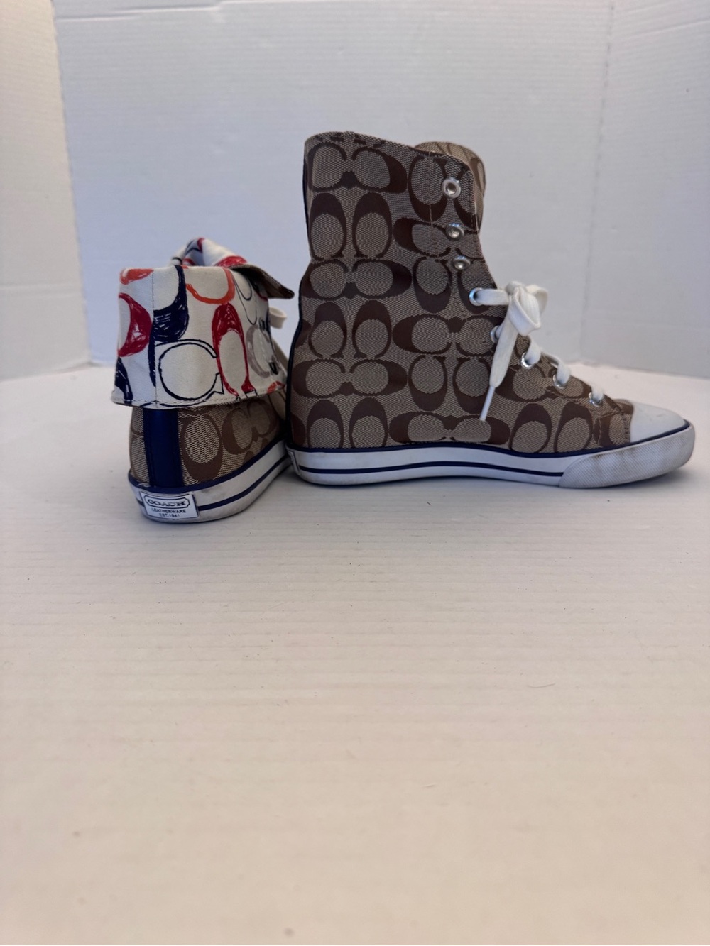 Coach Bonney Sneakers Signature C Women Size 7B Fold Over High Tops Tennis Shoes